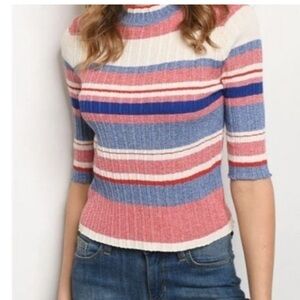 GILLI MOCK NECK STRIPED SWEATER. S